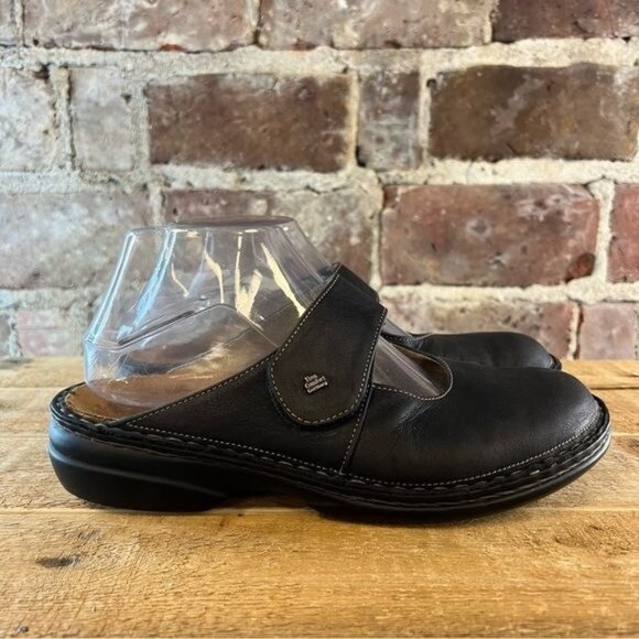 Finn Comfort "Stanford" Clog In Black / Blue Leather Slip- On Size EU 39 US 8-8. - Picture 1 of 11